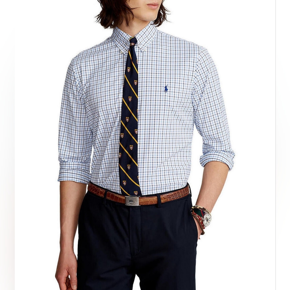 Ralph Lauren blue plaid long sleeve men shirt, 18 34/35